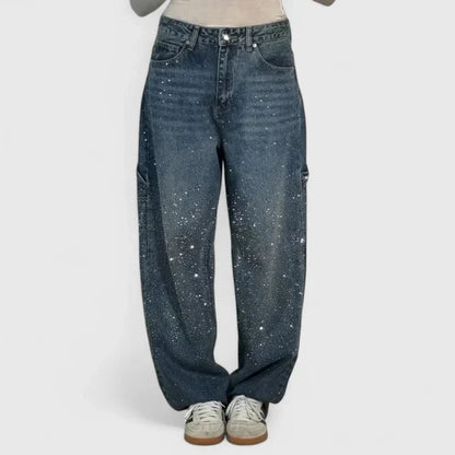 Lavisa - Comfortable Sparkly Straight Leg Pants - Crystal Embellished Trousers