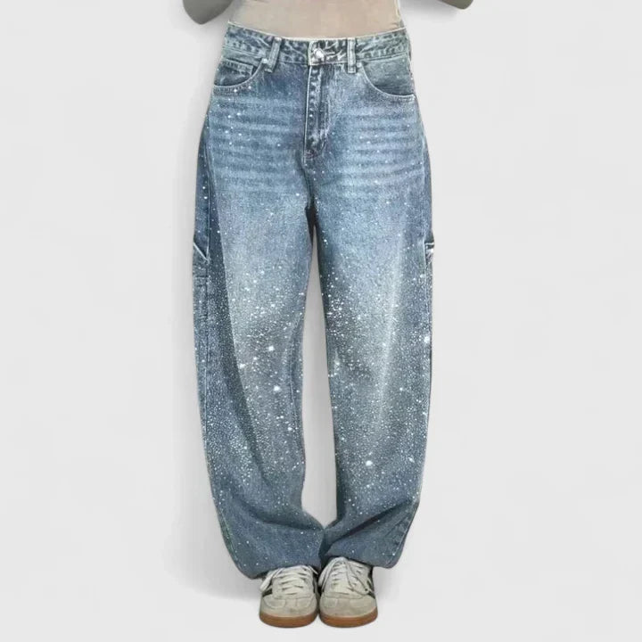 Lavisa - Comfortable Sparkly Straight Leg Pants - Crystal Embellished Trousers