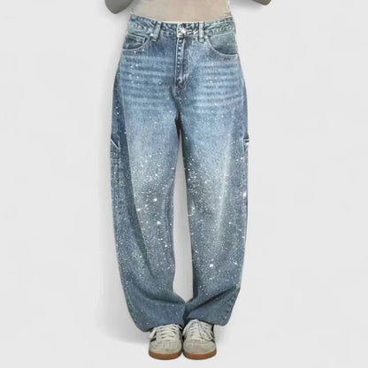 Lavisa - Comfortable Sparkly Straight Leg Pants - Crystal Embellished Trousers