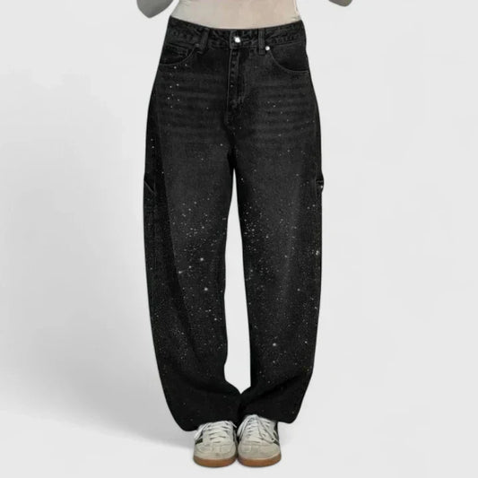 Lavisa - Comfortable Sparkly Straight Leg Pants - Crystal Embellished Trousers