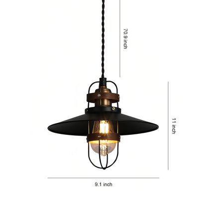 Lavisa - Vintage Iron Farmhouse Pendant Light with Walnut Accents
