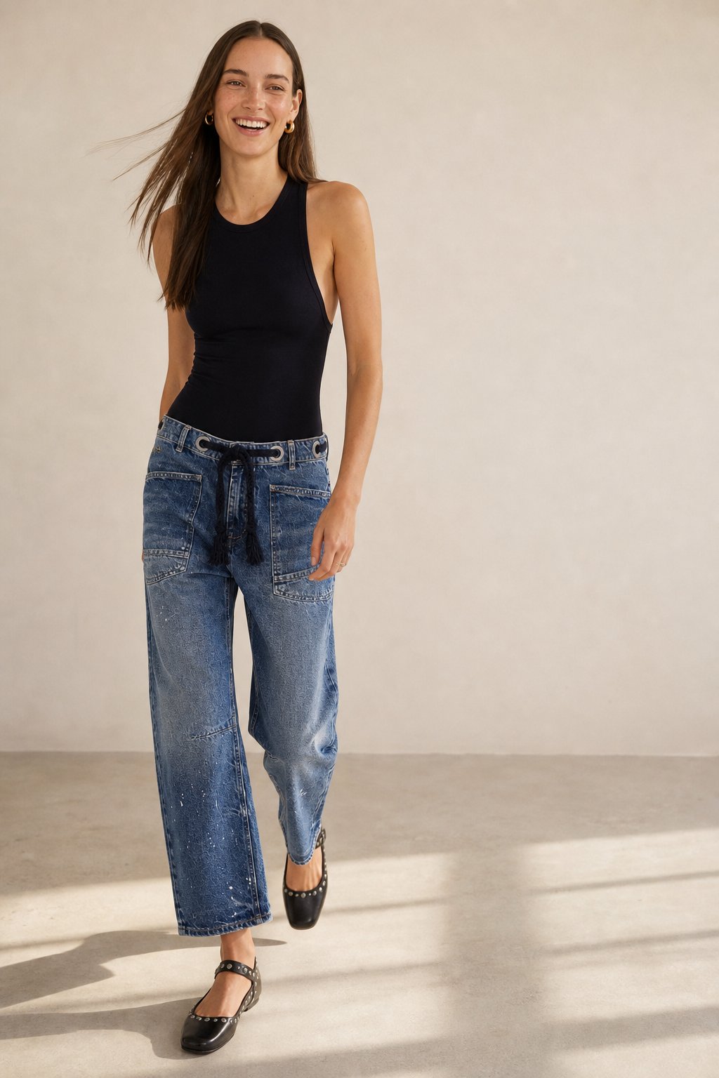 Lavisa - Relaxed Drawstring Cotton Utility Jeans