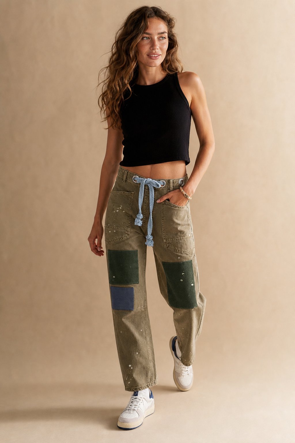 Lavisa - Relaxed Drawstring Cotton Utility Jeans