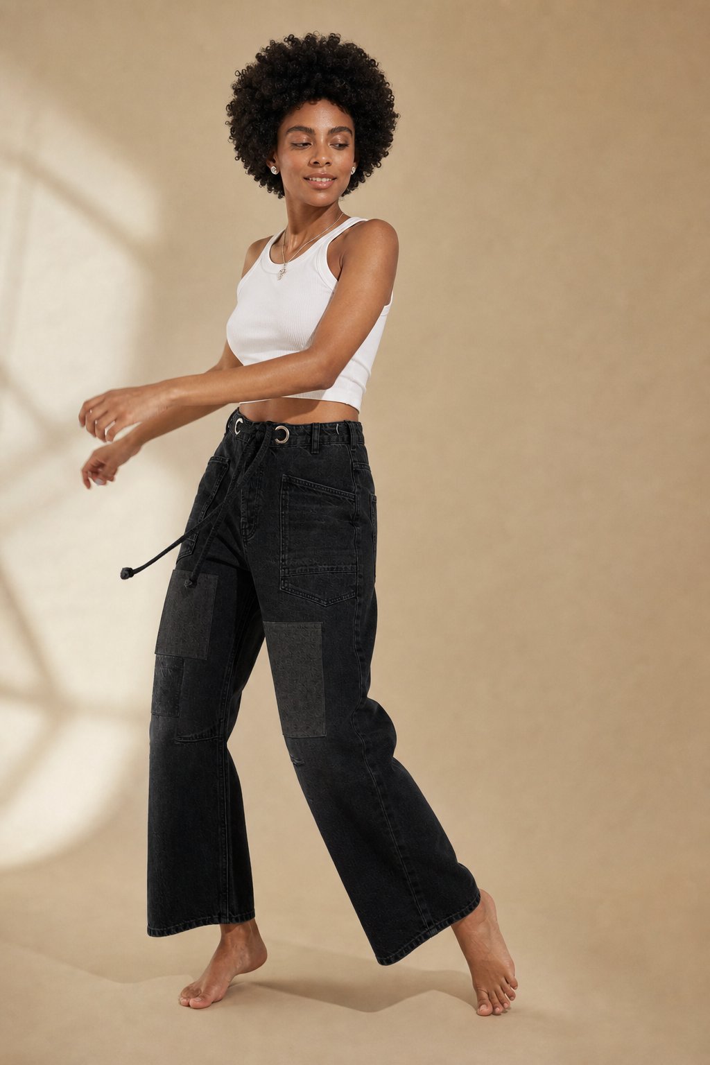 Lavisa - Relaxed Drawstring Cotton Utility Jeans