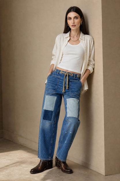 Lavisa - Relaxed Drawstring Cotton Utility Jeans
