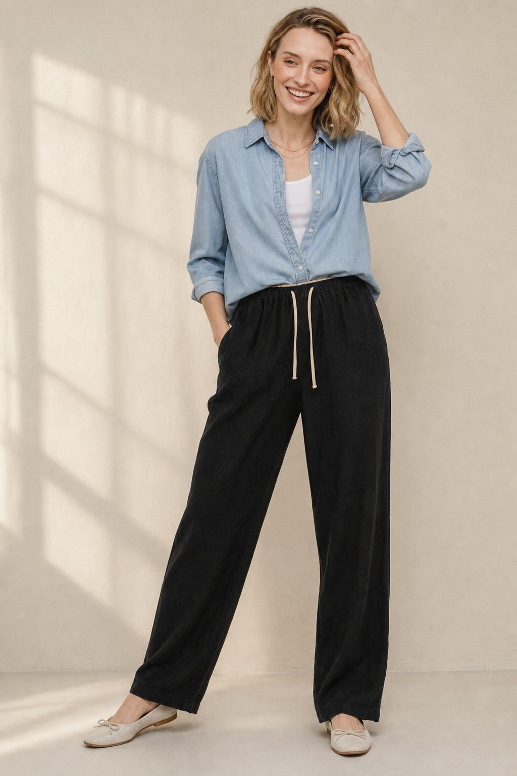Lavisa - Chambray Linen Tapered Pants