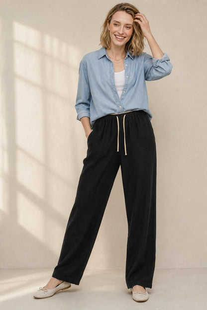 Lavisa - Chambray Linen Tapered Pants