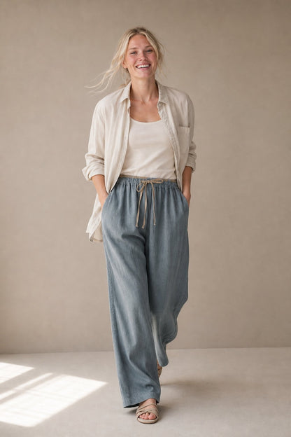 Lavisa - Chambray Linen Tapered Pants