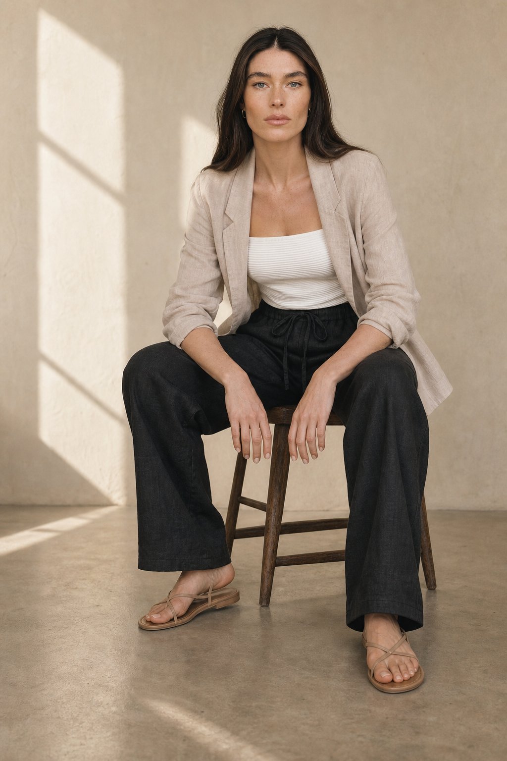 Lavisa - Drawstring Straight Leg Linen Pants