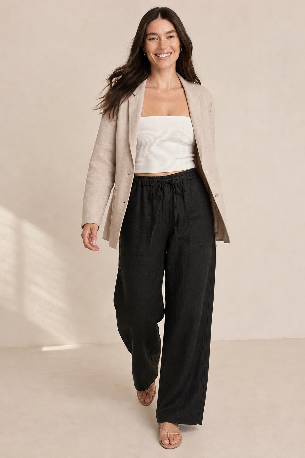 Lavisa - Drawstring Straight Leg Linen Pants