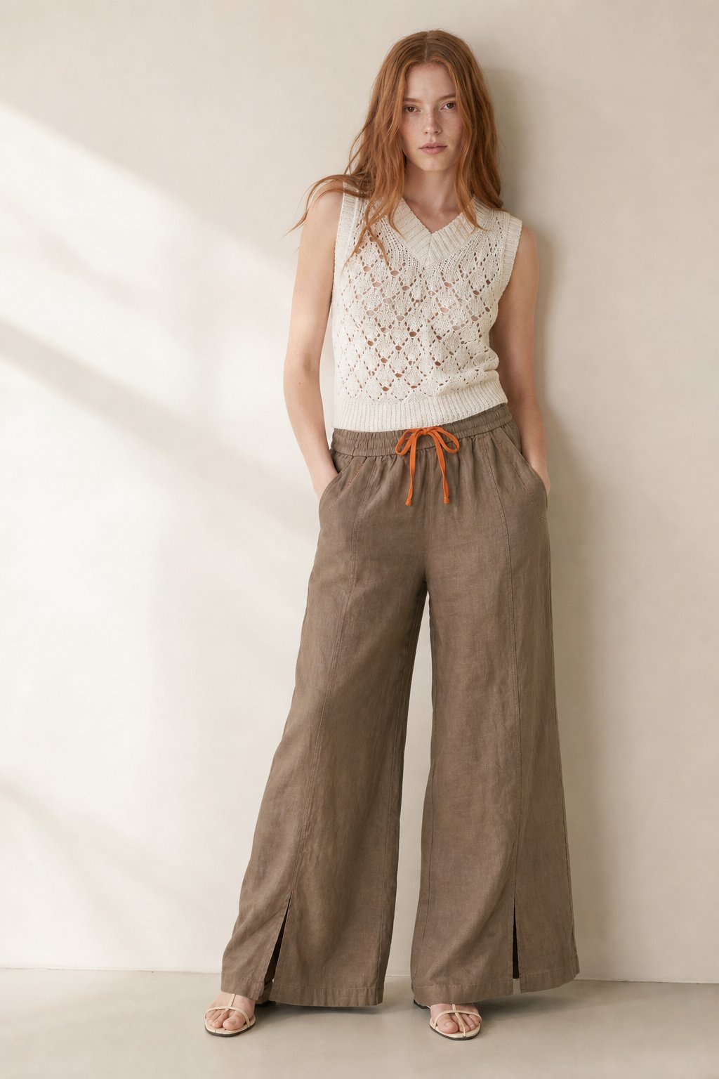 Lavisa - Drawstring Wide Leg Linen Blend Pants