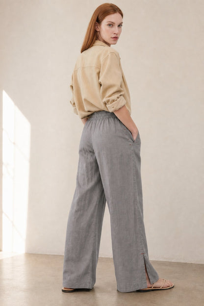 Lavisa - Drawstring Wide Leg Linen Blend Pants