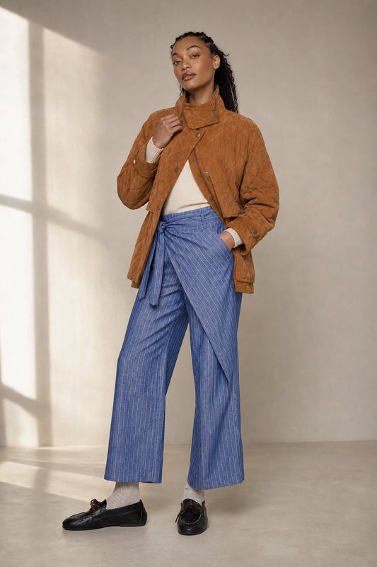 Lavisa - Everyday Wrap Front Cotton Wide Leg Pants