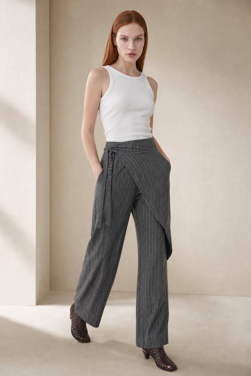 Lavisa - Everyday Wrap Front Cotton Wide Leg Pants