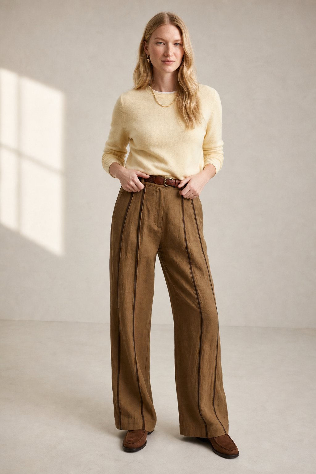 Lavisa - Green Stripe Linen Wide Leg Pants