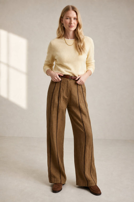 Lavisa - Green Stripe Linen Wide Leg Pants