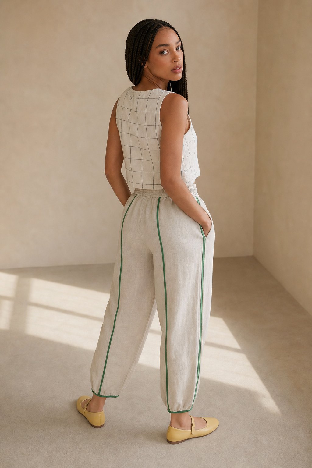 Lavisa - Green Stripe Linen Wide Leg Pants