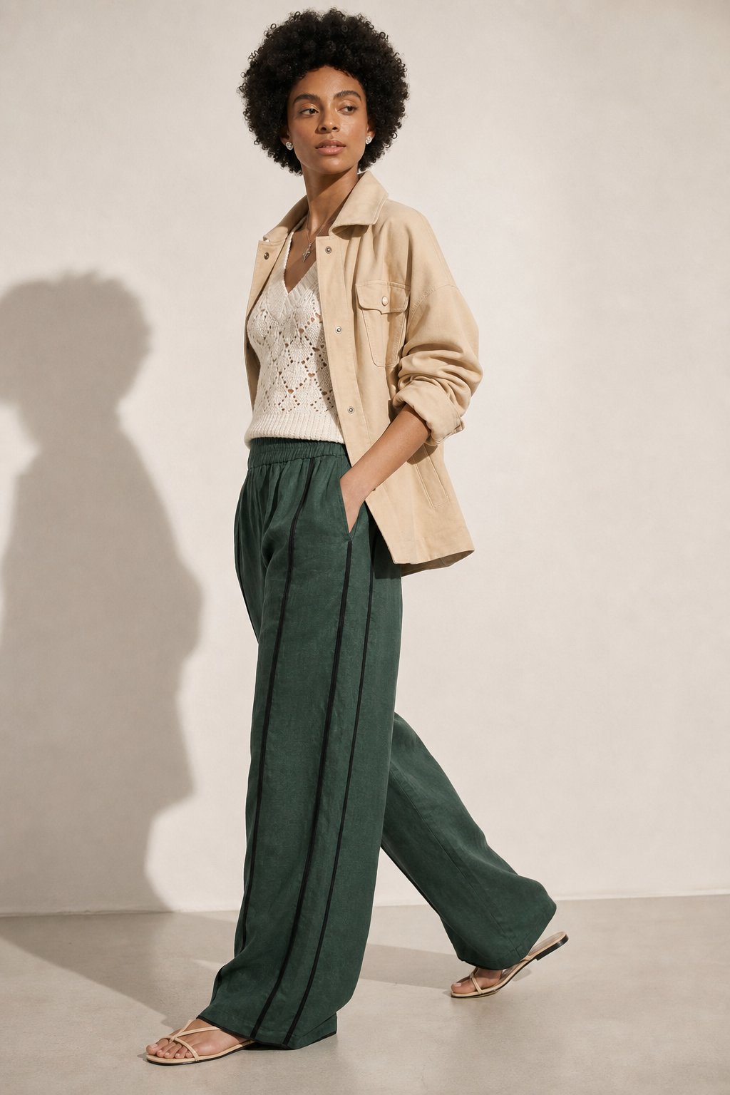 Lavisa - Green Stripe Linen Wide Leg Pants
