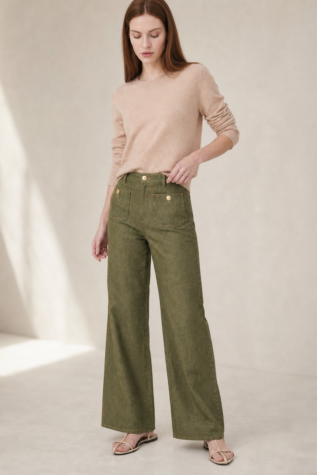 Lavisa - High Rise Wide Leg Denim Jeans with Front Button Pockets