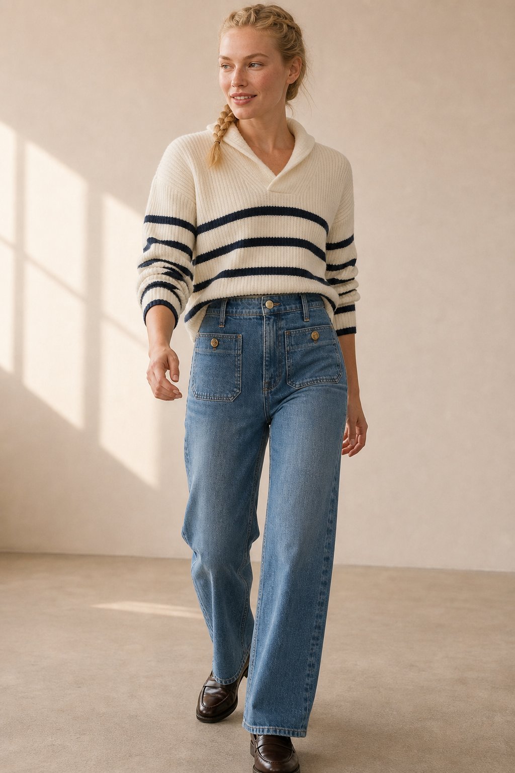 Lavisa - High Rise Wide Leg Denim Jeans with Front Button Pockets