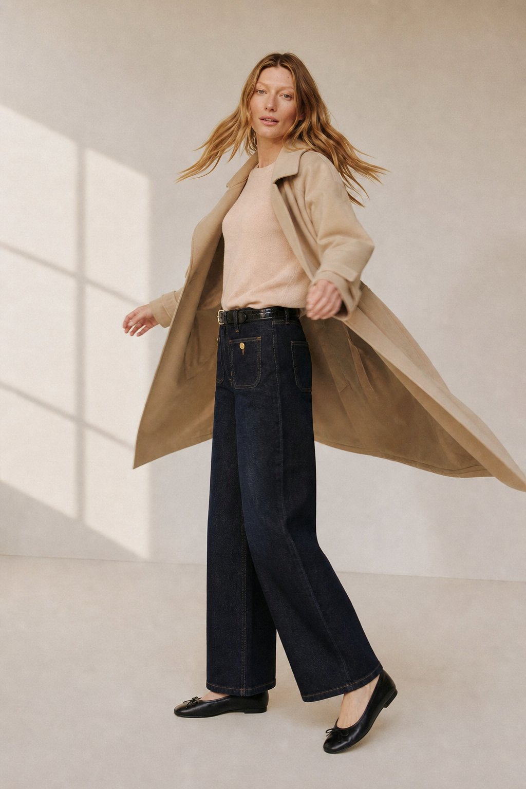 Lavisa - High Rise Wide Leg Denim Jeans with Front Button Pockets