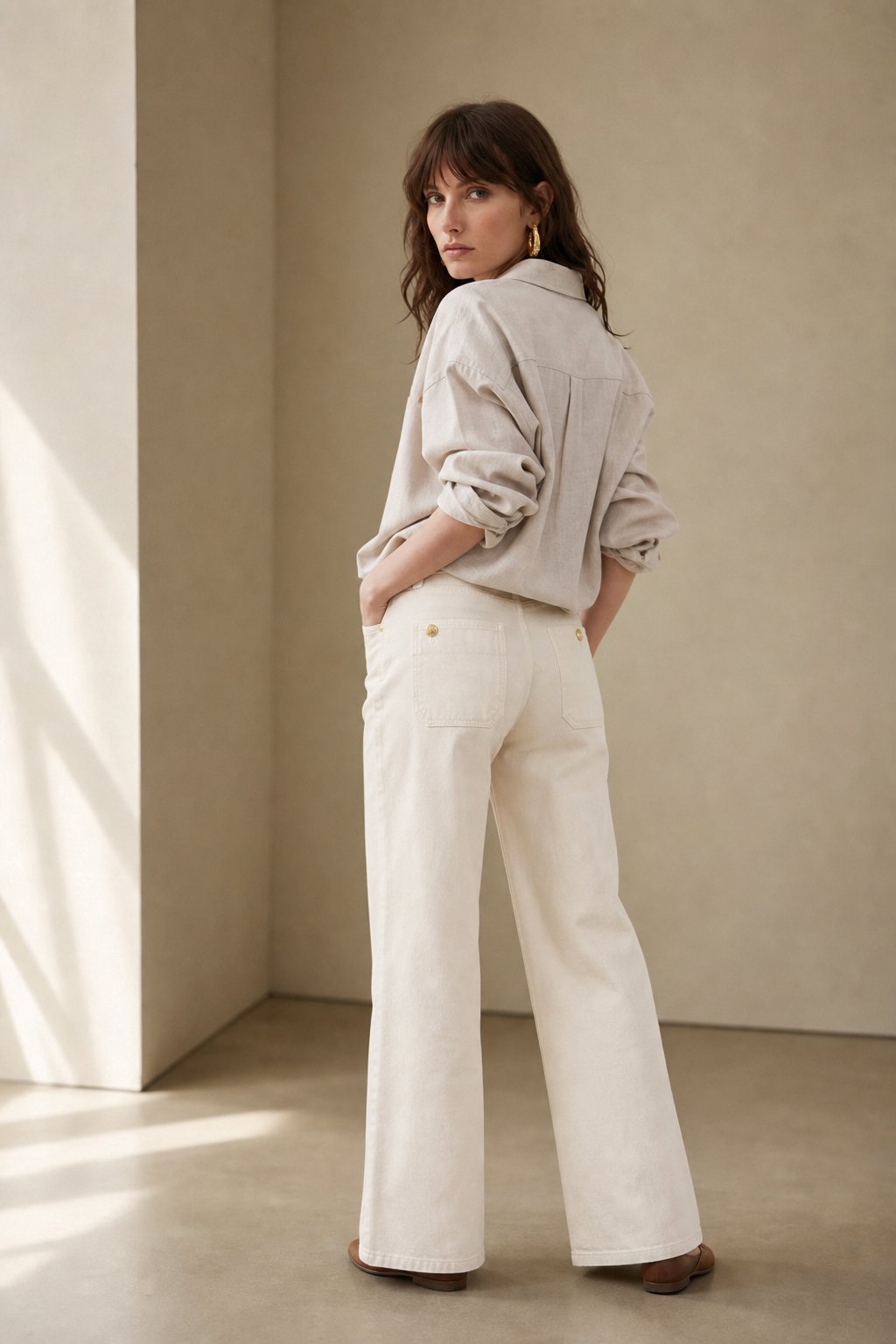 Lavisa - High Rise Wide Leg Denim Jeans with Front Button Pockets