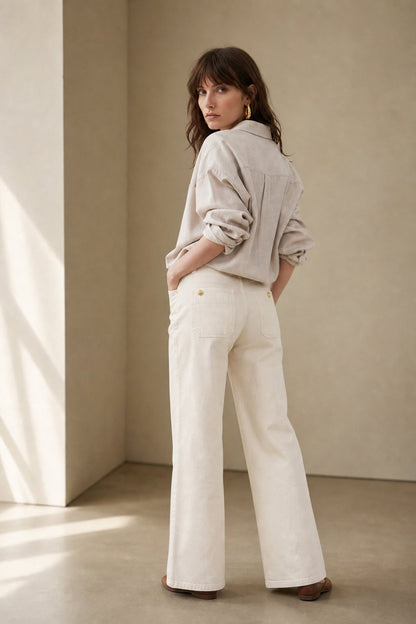 Lavisa - High Rise Wide Leg Denim Jeans with Front Button Pockets