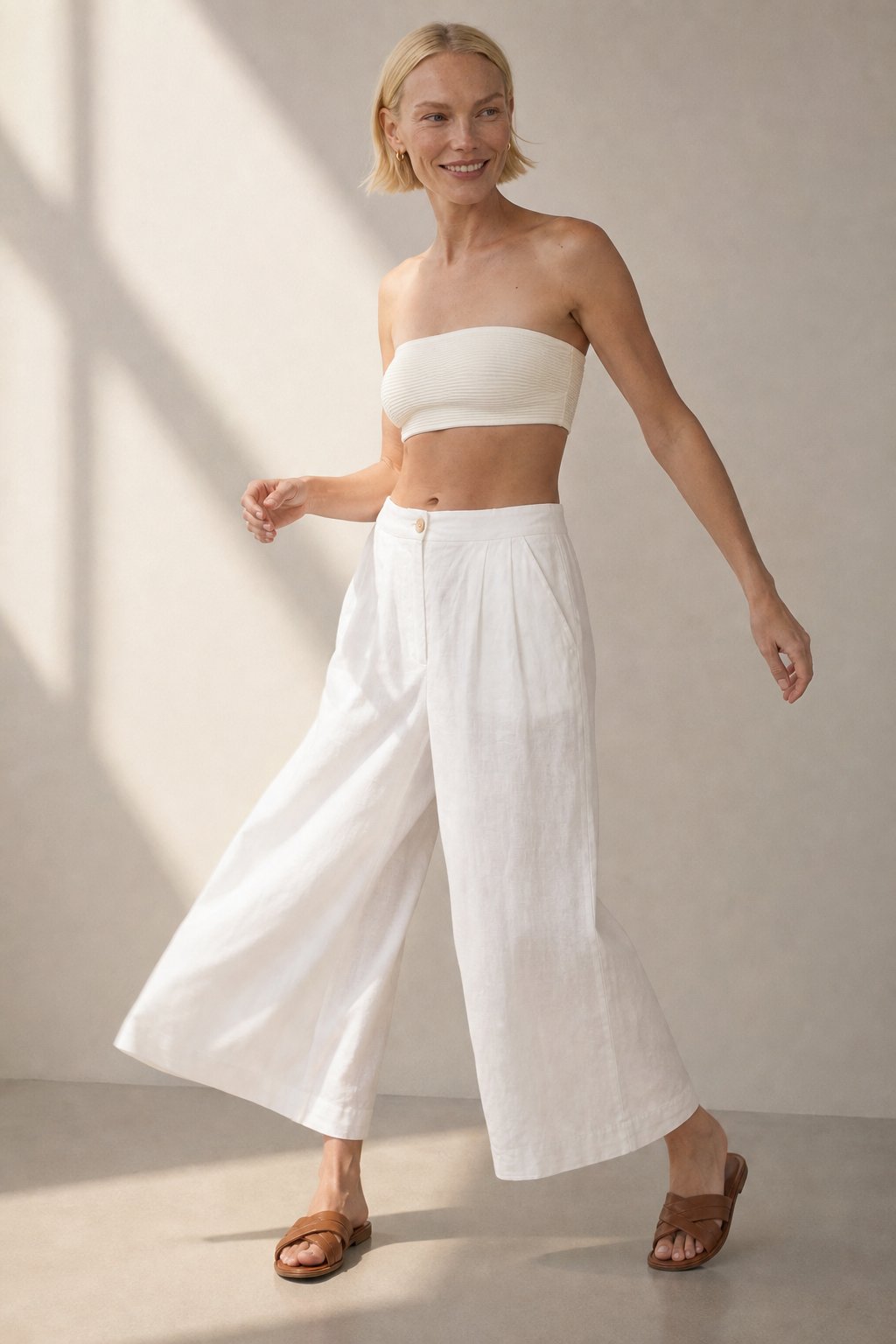 Lavisa - Pleated Linen Culotte Pants