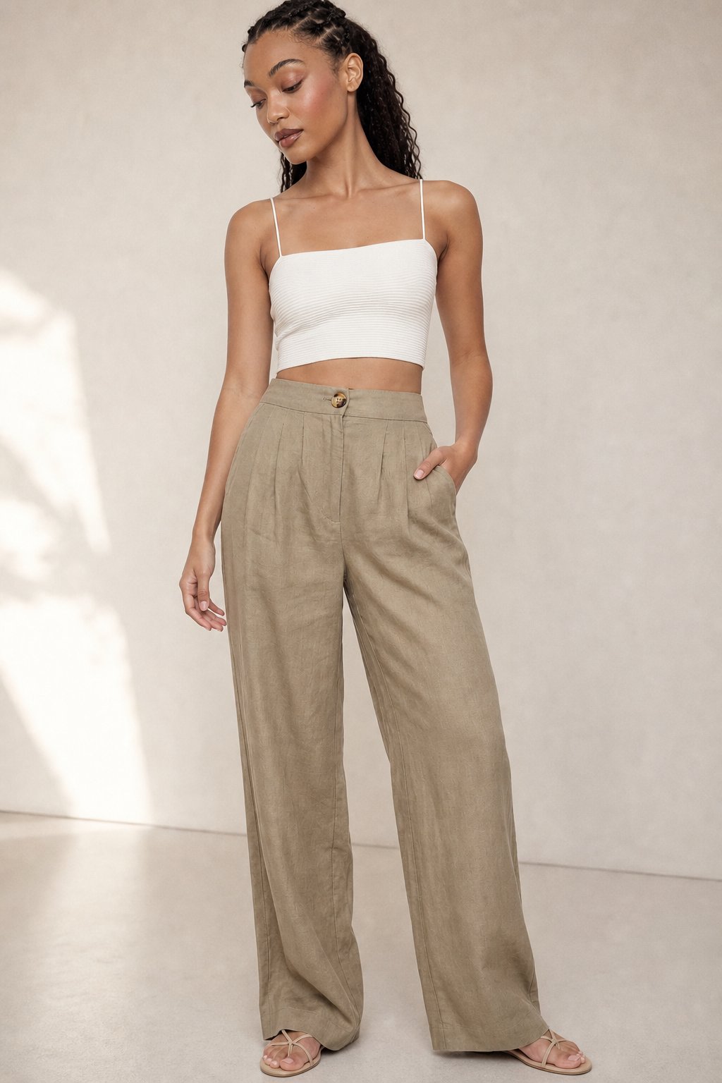 Lavisa - Pleated Linen Culotte Pants