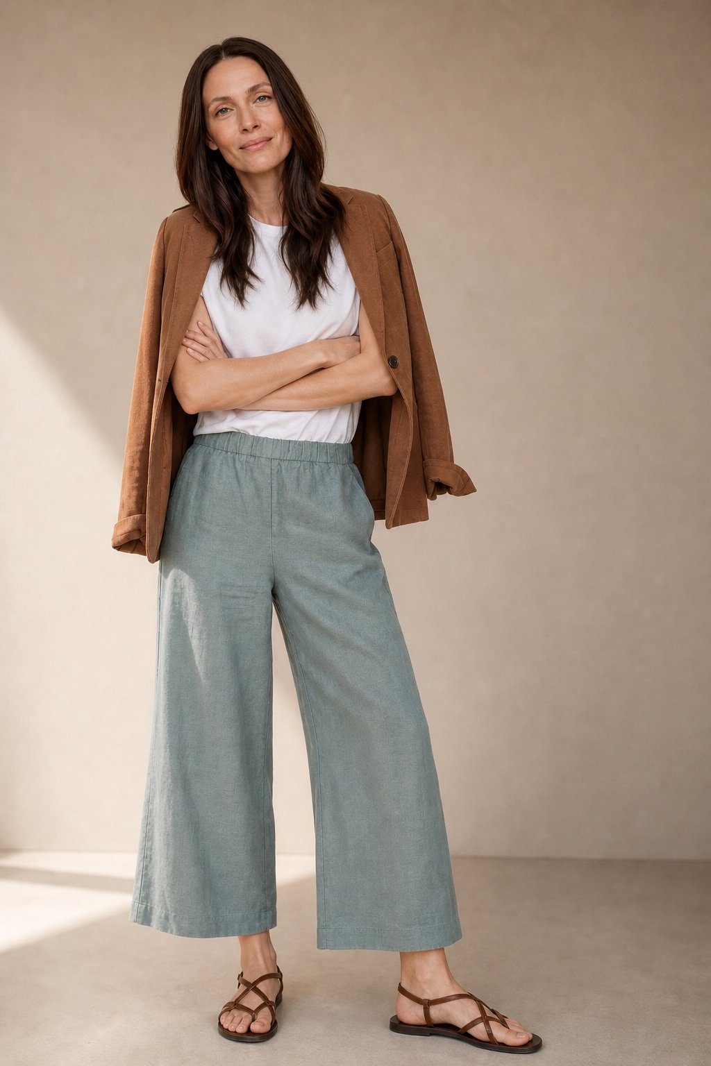 Lavisa - High Waisted Pleated Wide Leg Linen Pants
