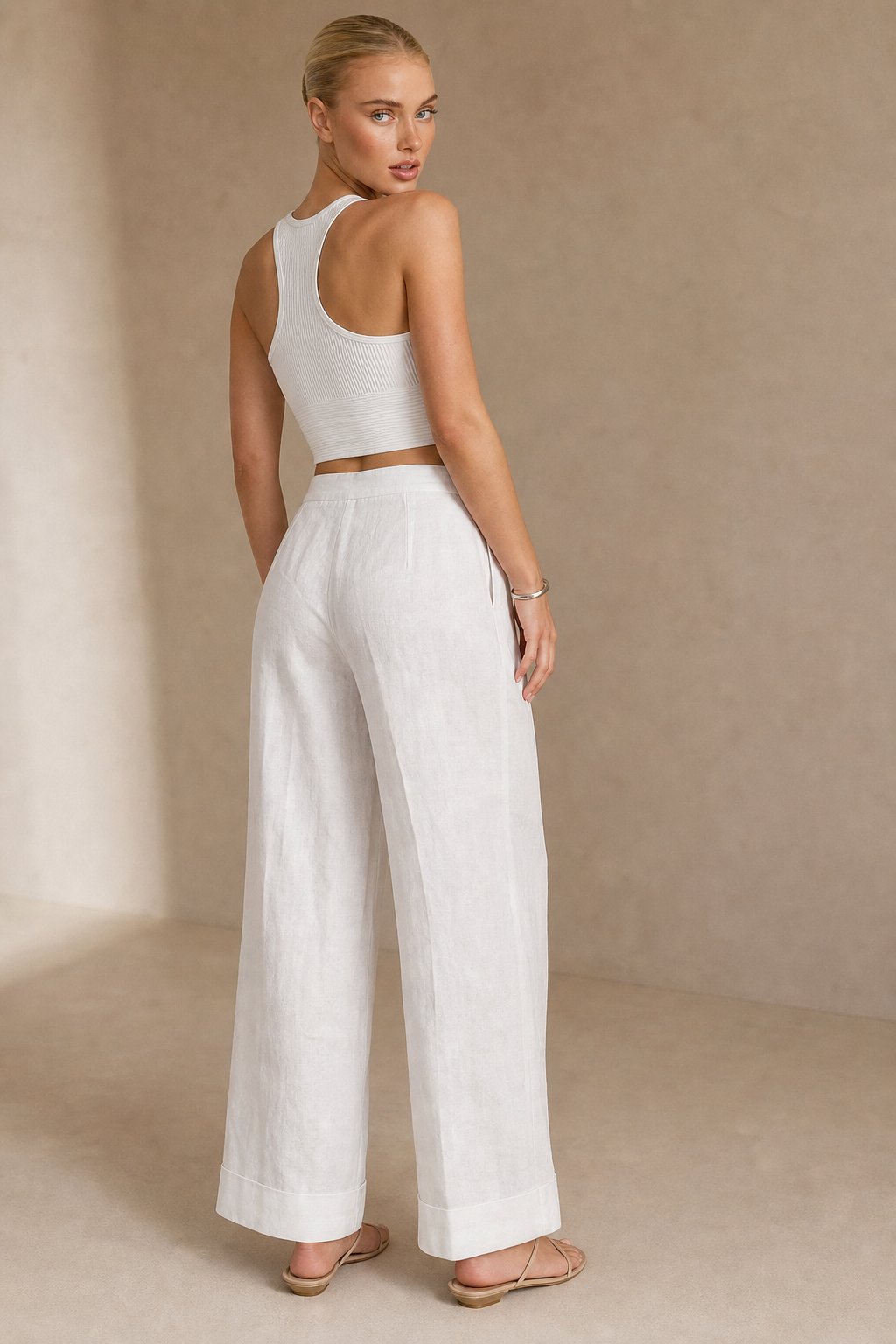 Lavisa - High Waisted Pleated Wide Leg Linen Pants