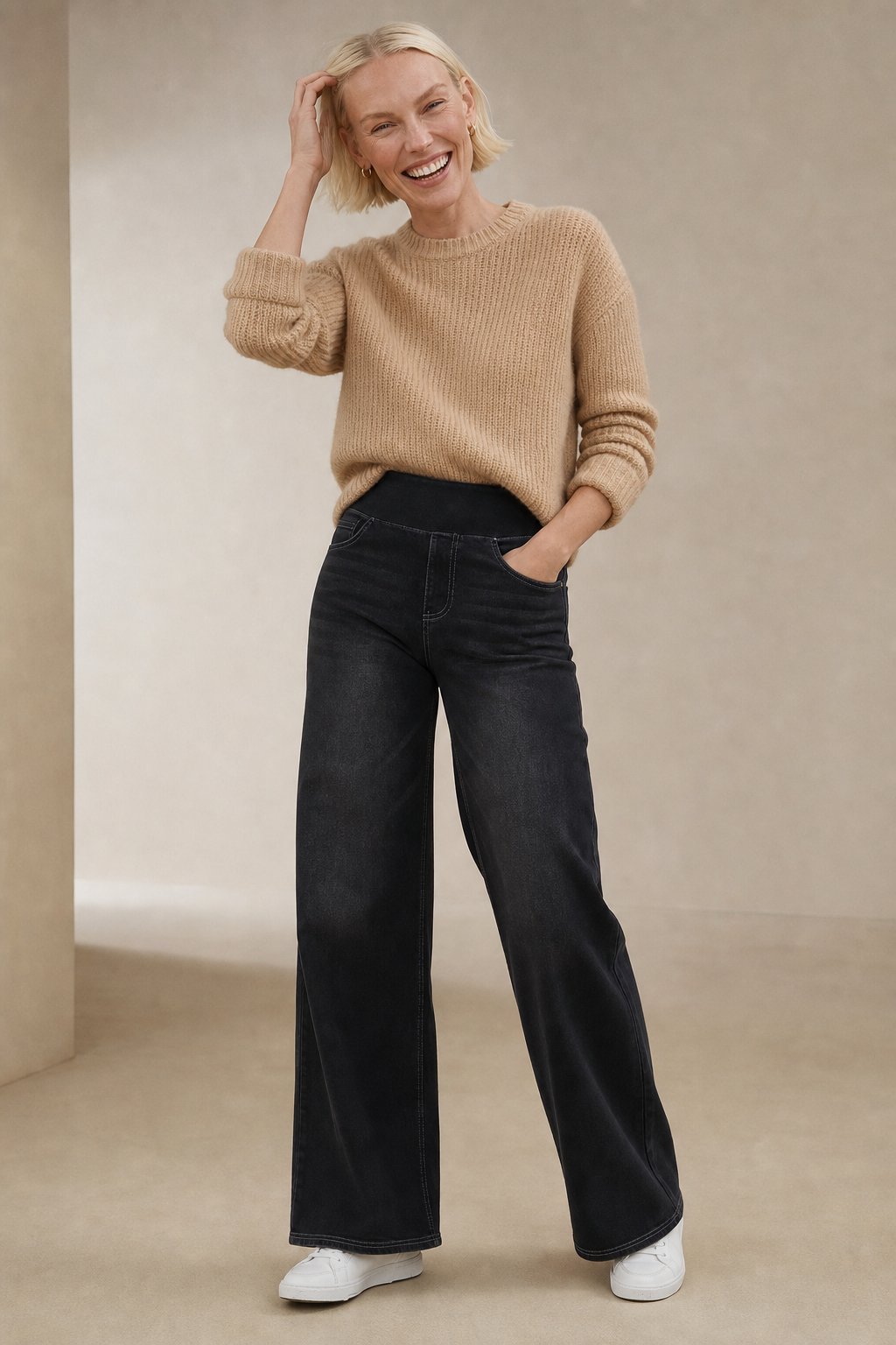 Lavisa - Pull On High Waisted Wide Leg Jeans