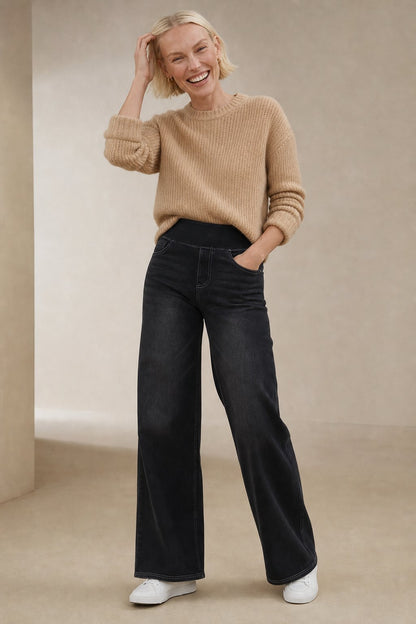 Lavisa - Pull On High Waisted Wide Leg Jeans