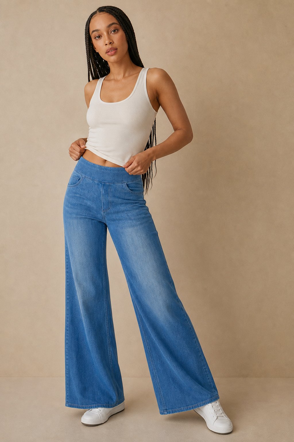 Lavisa - Pull On High Waisted Wide Leg Jeans