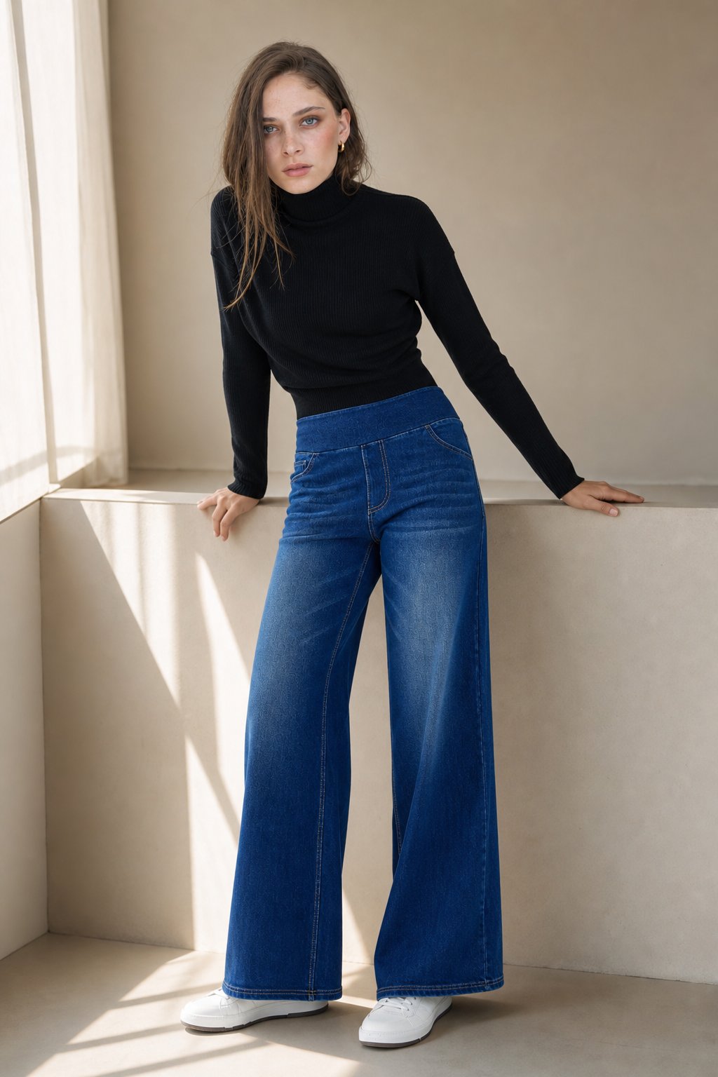 Lavisa - Pull On High Waisted Wide Leg Jeans
