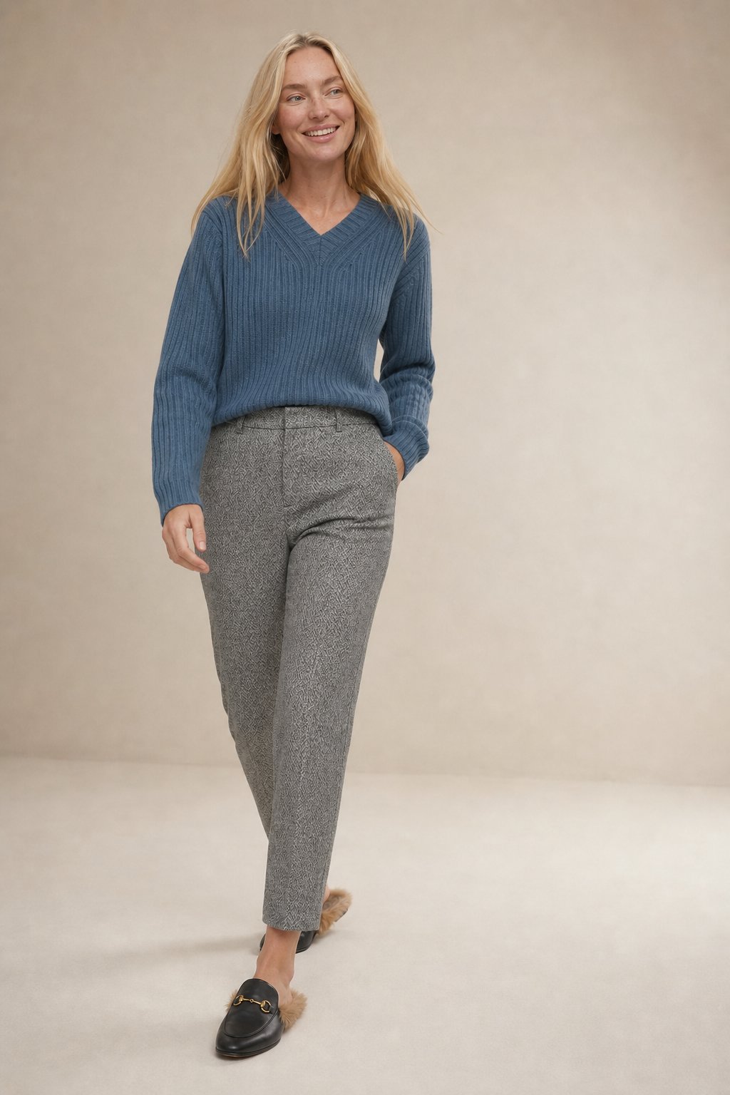 Lavisa - Womens High Waisted Wool Blend Trousers