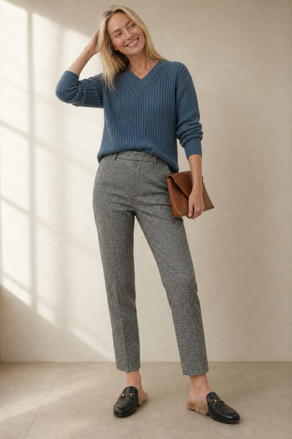 Lavisa - Womens High Waisted Wool Blend Trousers