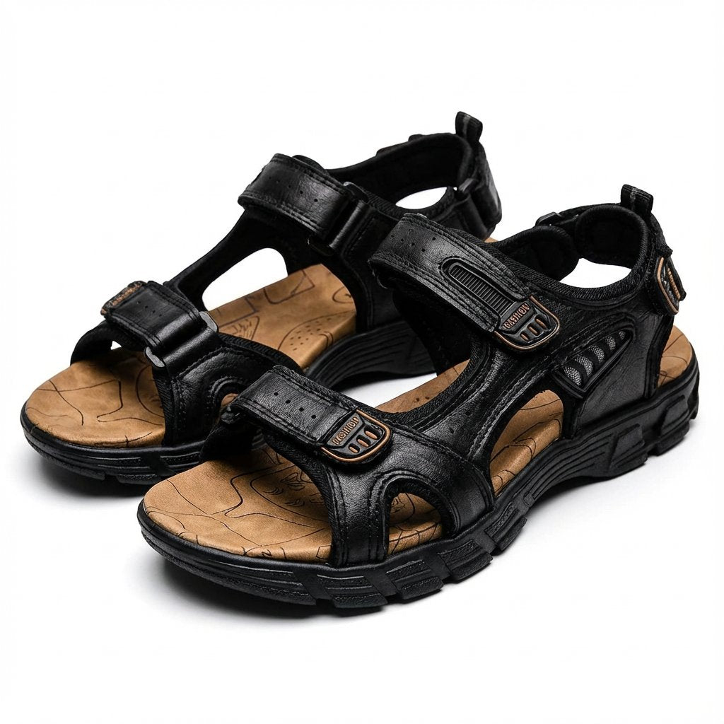 Lavisa - Unisex Leather-Look Velcro Trek Sandals Aggressive-Grip Sole