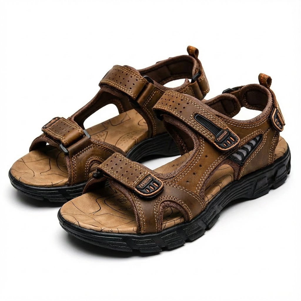 Lavisa - Unisex Leather-Look Velcro Trek Sandals Aggressive-Grip Sole