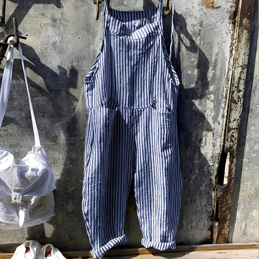 Lavisa - Unisex Vintage Striped Loose-Fit Adjustable Strap Overall