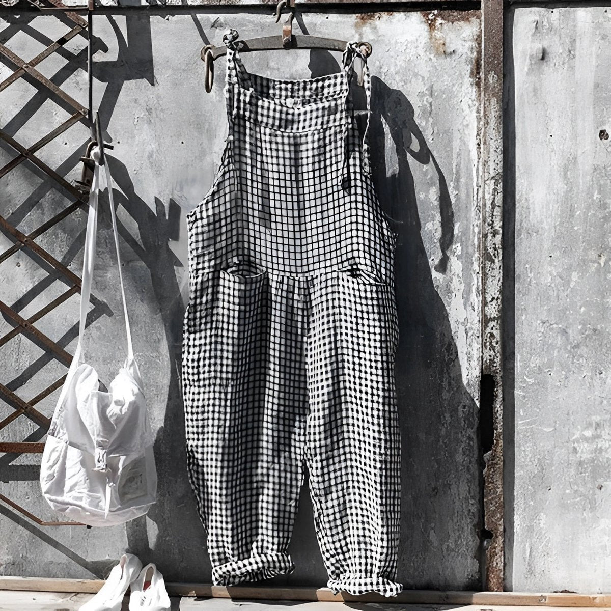 Unisex Vintage Striped Loose-Fit Adjustable Strap Overall - Back View | Lavisa