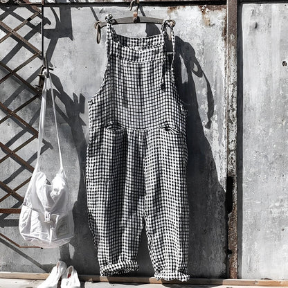Unisex Vintage Striped Loose-Fit Adjustable Strap Overall - Back View | Lavisa
