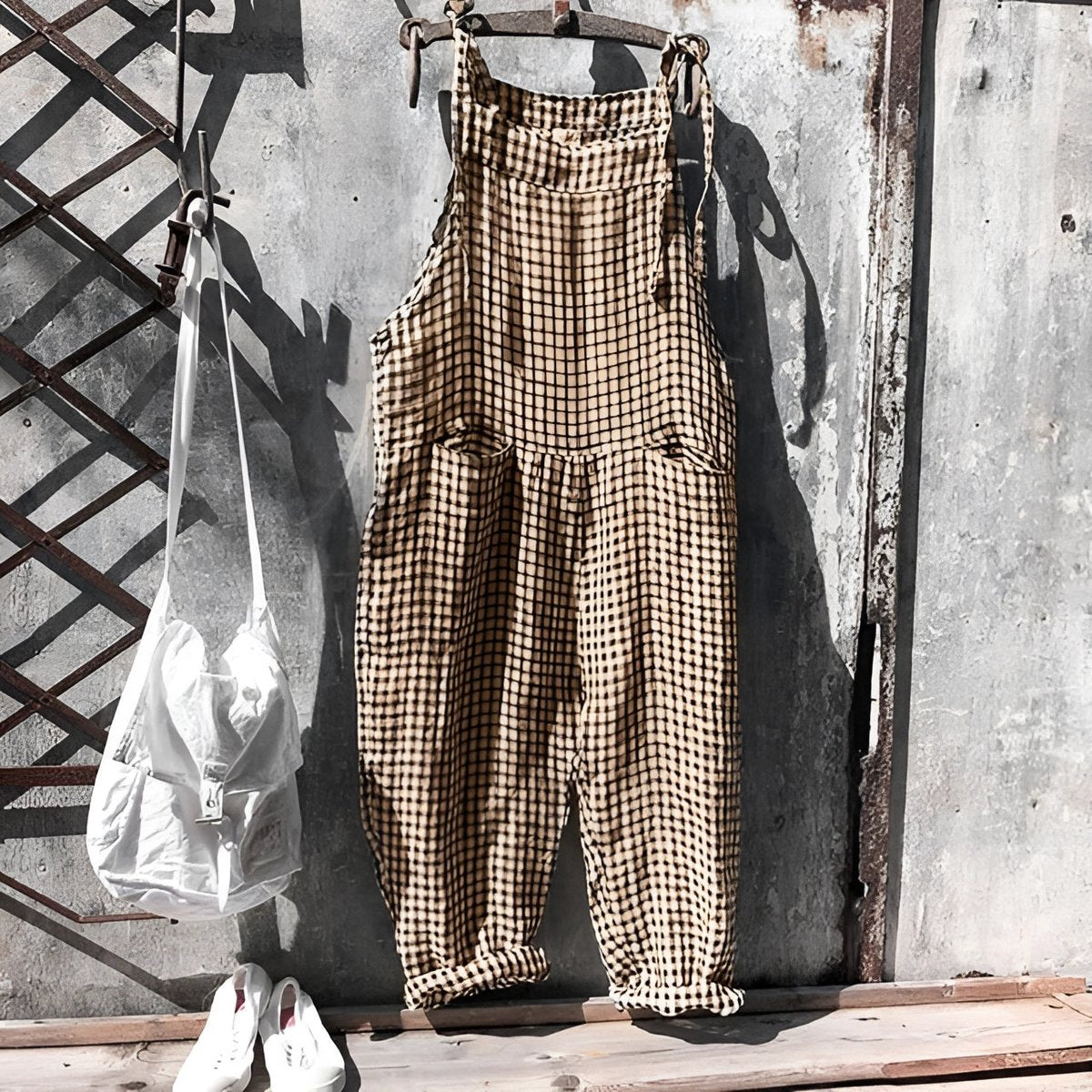 Unisex Vintage Striped Loose-Fit Adjustable Strap Overall - Close-Up Texture & Detail | Lavisa
