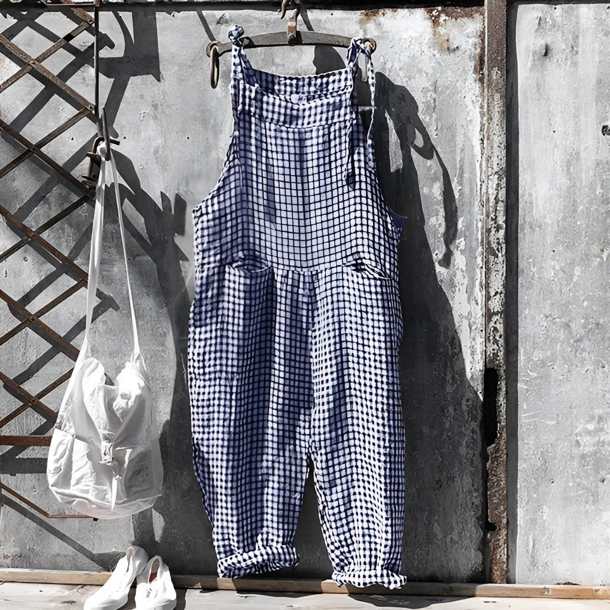 Unisex Vintage Striped Loose-Fit Adjustable Strap Overall - Lifestyle & Model Angle | Lavisa
