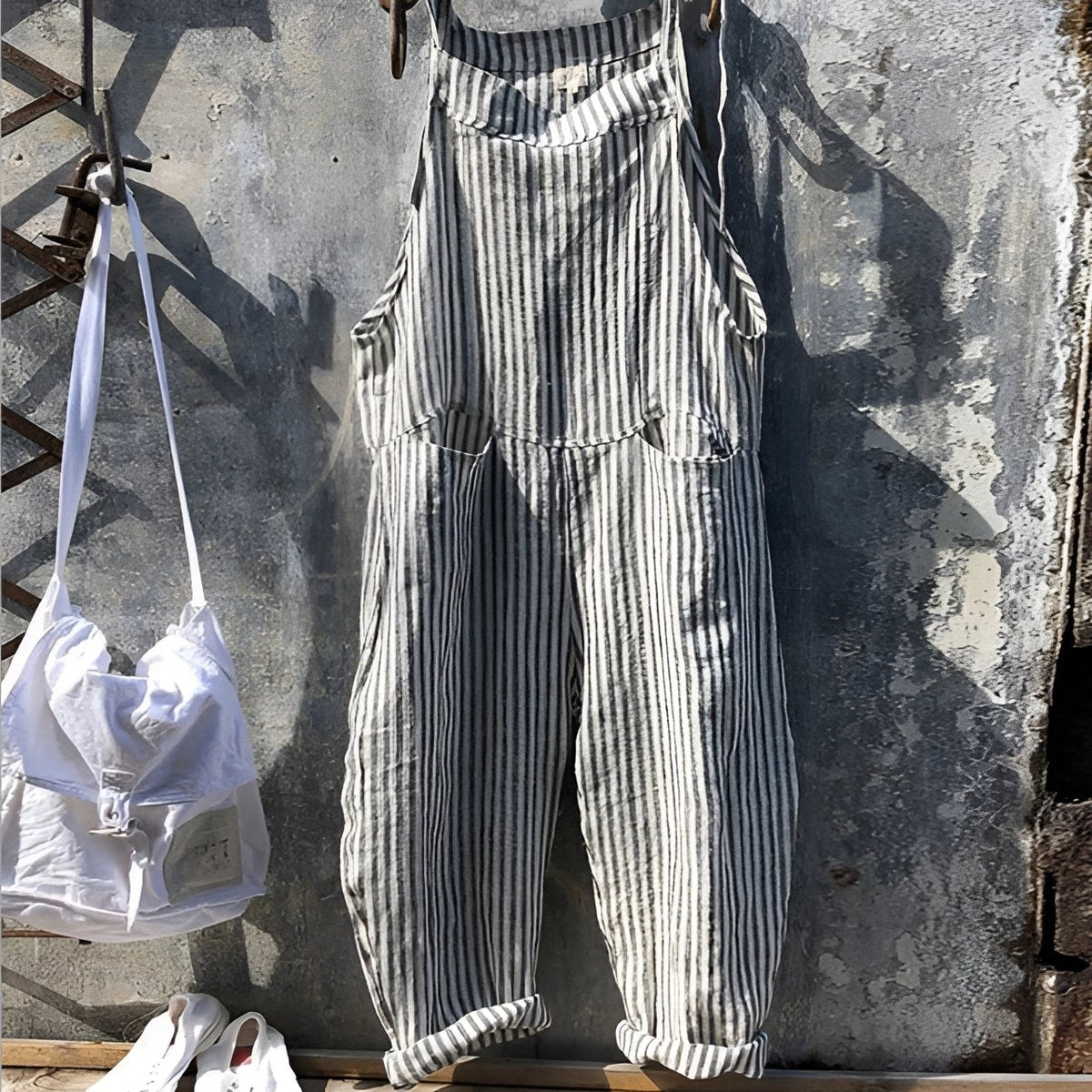 Unisex Vintage Striped Loose-Fit Adjustable Strap Overall - Variant Angle | Lavisa