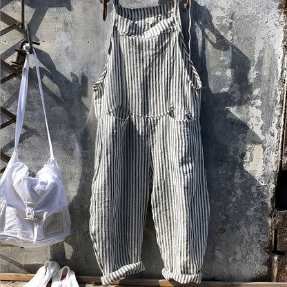 Unisex Vintage Striped Loose-Fit Adjustable Strap Overall - Variant Angle | Lavisa