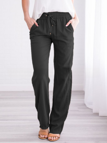 Lavisa - Women's Lightweight Pull-On Pants - Elastic Waist Straight Leg Trousers