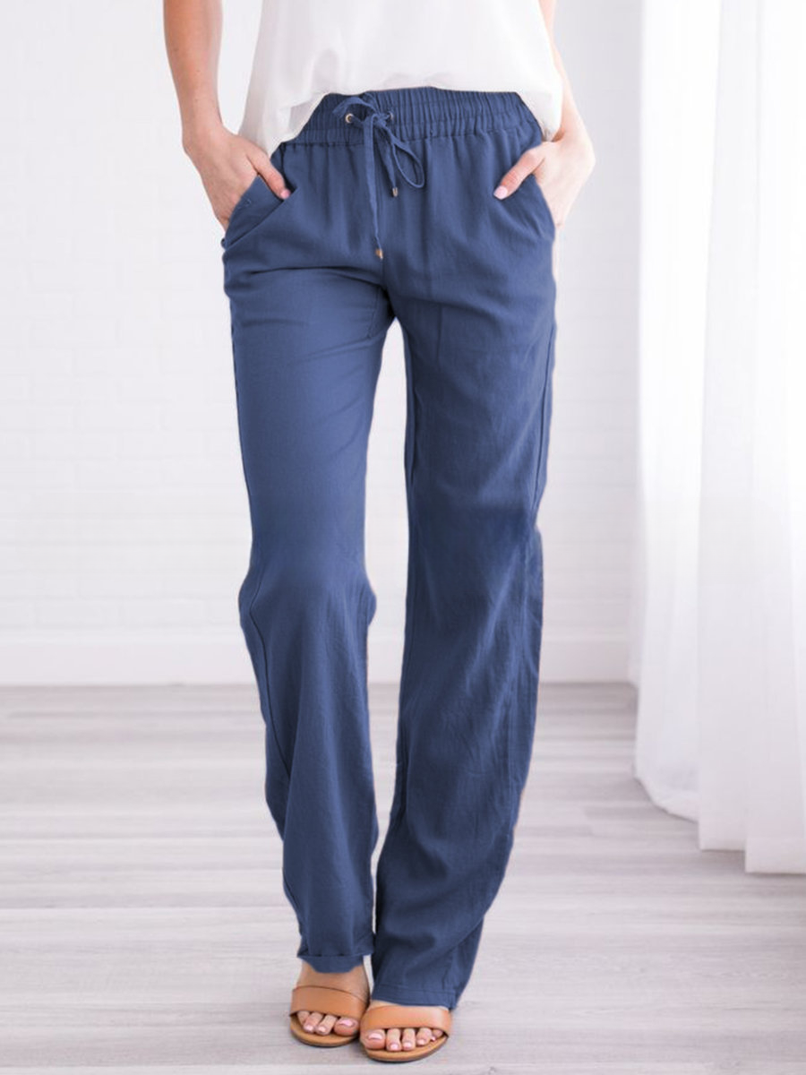 Lavisa - Women's Lightweight Pull-On Pants - Elastic Waist Straight Leg Trousers