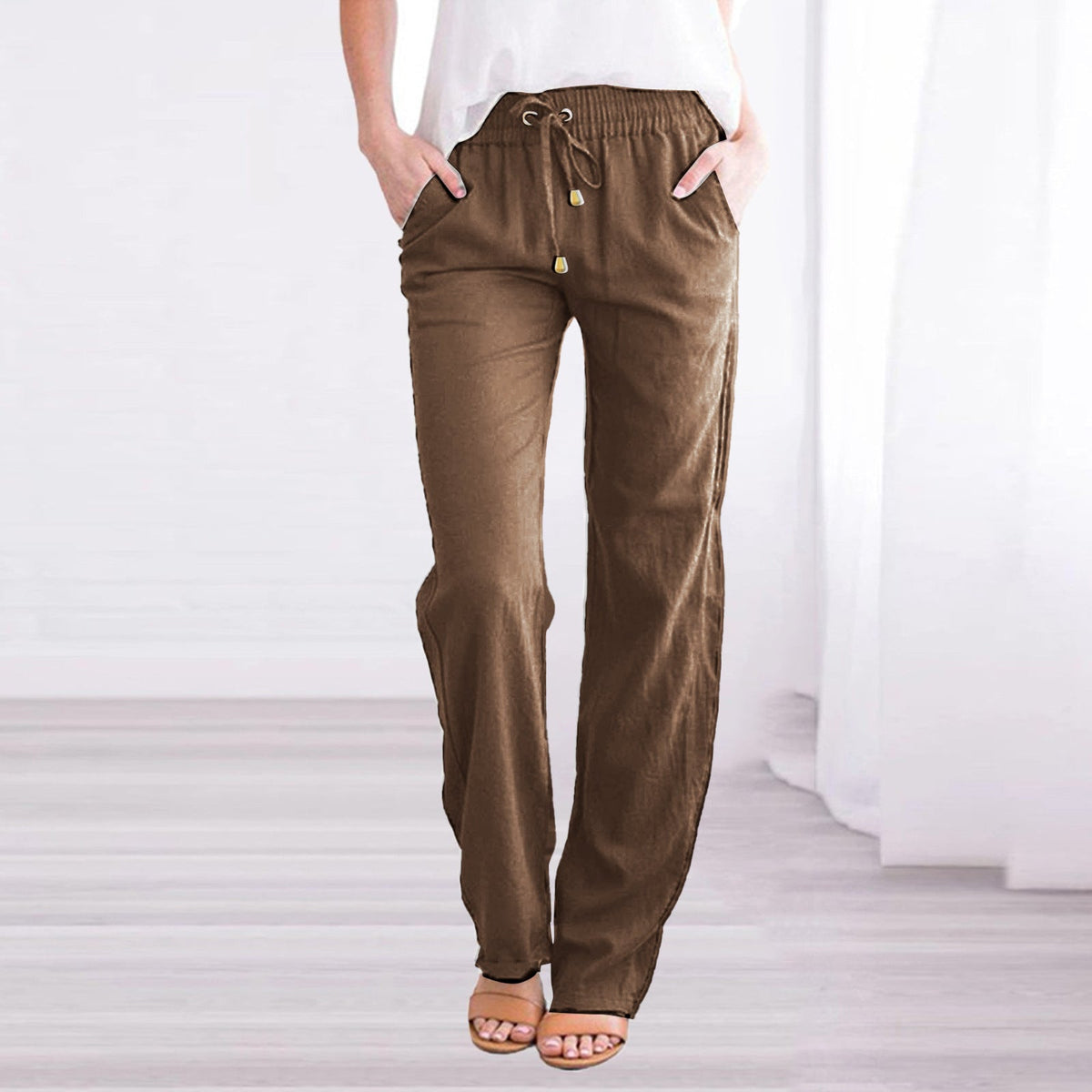 Lavisa - Women's Lightweight Pull-On Pants - Elastic Waist Straight Leg Trousers