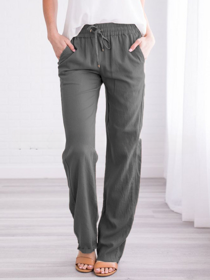 Lavisa - Women's Lightweight Pull-On Trousers Elastic Waist Straight Leg Pants